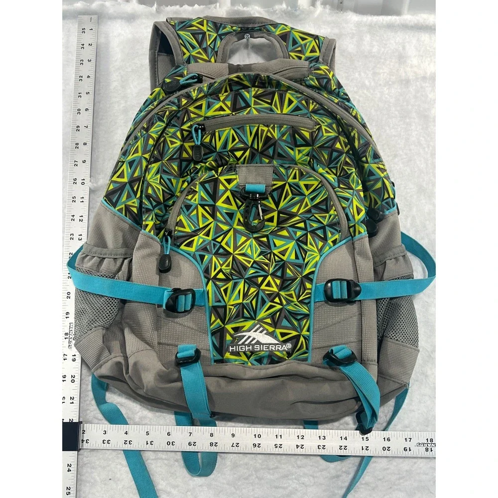 High Sierra Geometric Backpack Gray Lime Teal Suspension Strap School Bag